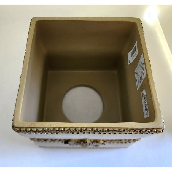 TISSUE BOX HOLDER-AVANTI LINENS-Gold-Heavy Resin-Rope Design-Gold-Tan-Square - Picture 5 of 8